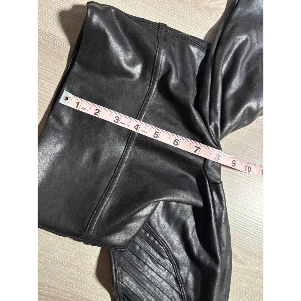 Spanx S Faux Leather Moto Leggings Very Black High Rise Ribbed Whimsigoth Active - Picture 5 of 9